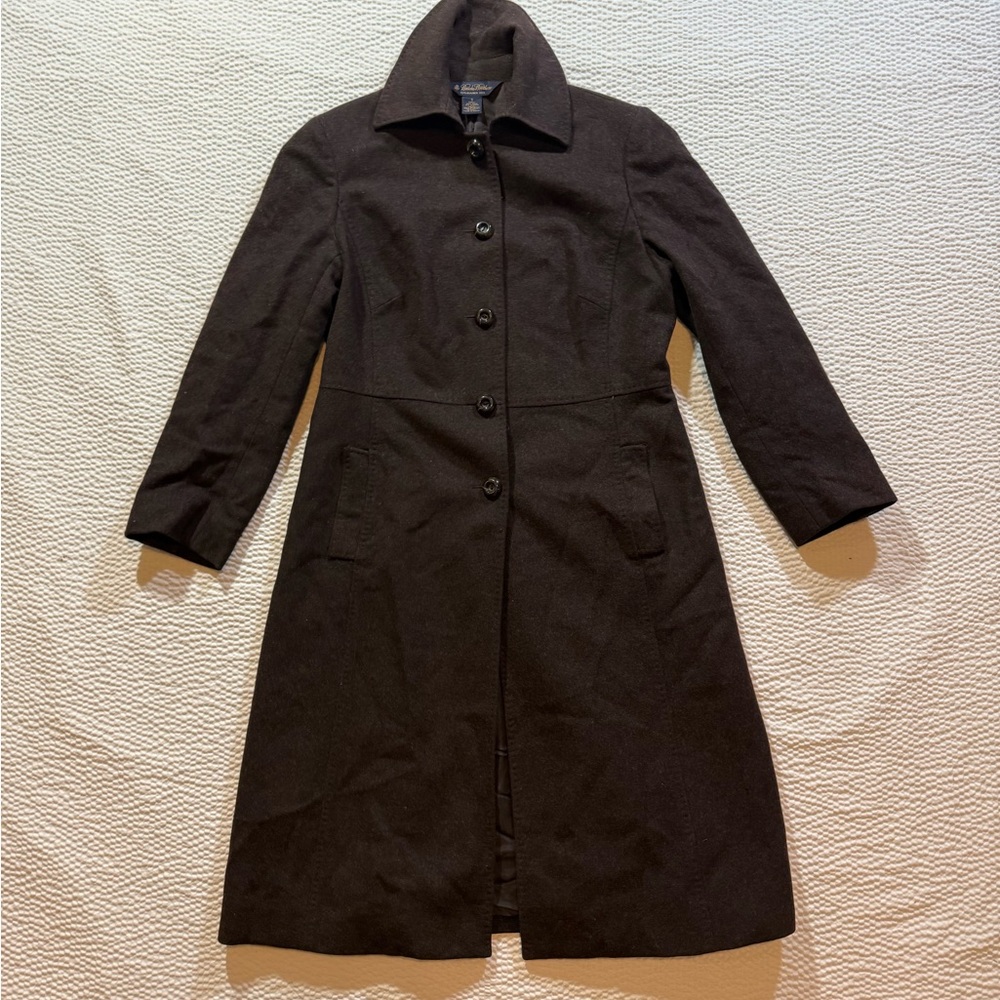 Brooks Brothers Coat Womens 6 Brown Long Wool Overcoat Pockets Buttons